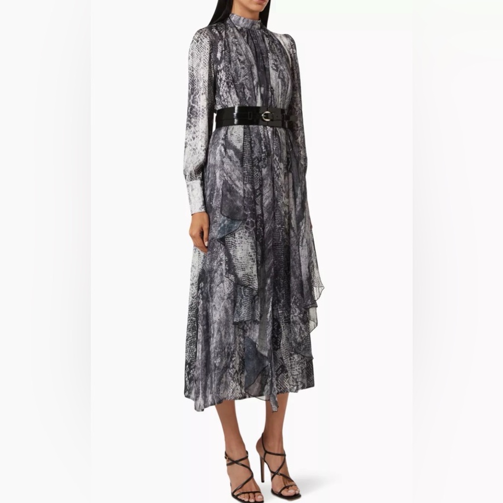 Mimya Printed Long Sleeve Snake Print Dress